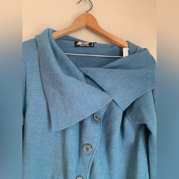 Umbre Bolivian 100% Alpaca blue green cardigan  sweater size large - Picture 2 of 6